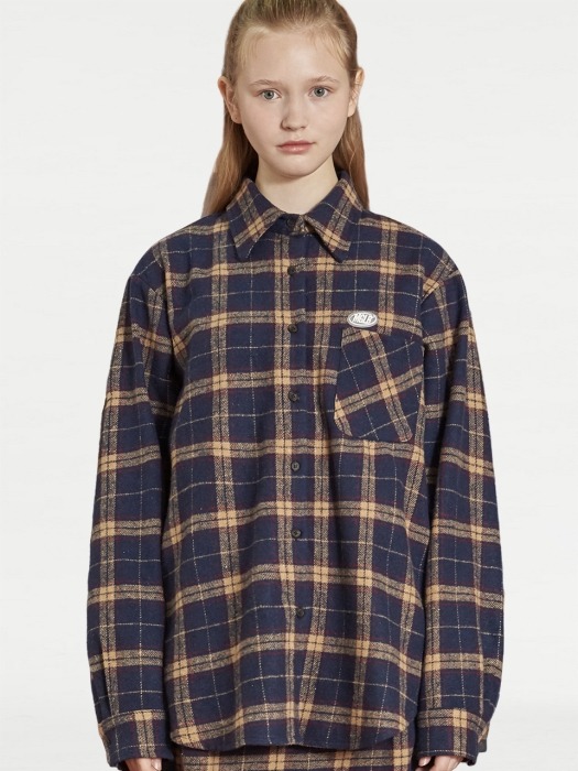 MG9F OVERSIZE CHECK SHIRT (NAVY)