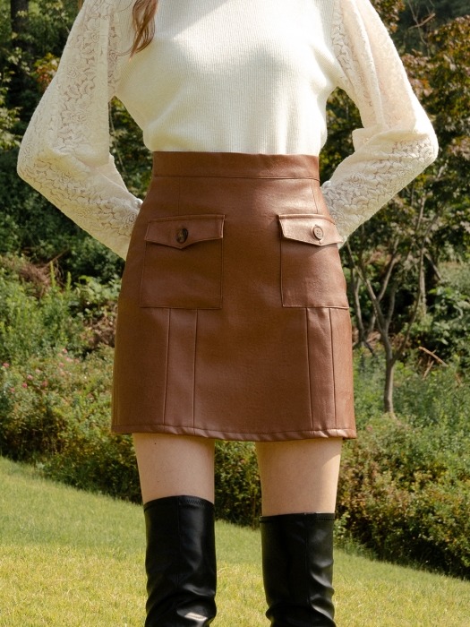 monts 992 out pocket leather skirt (brown)