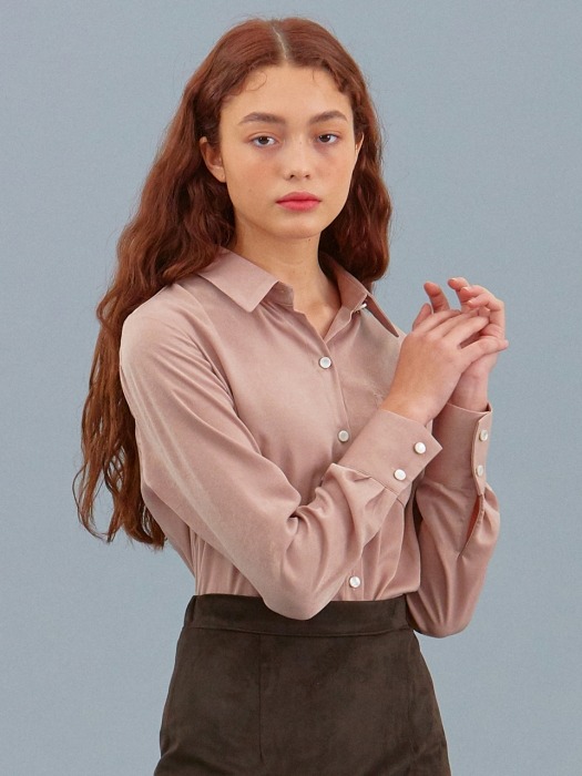 iuw513 suede pocket blouse (pinkbeige)