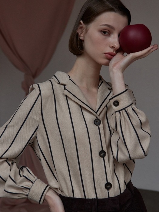 [By Joorti] J354 striped corduroy blouse (beige)