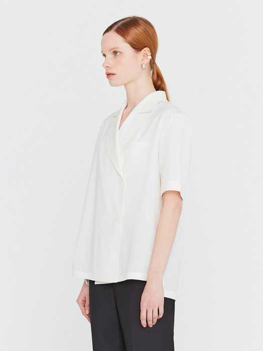 20SS SHORT SLEEVED BLOUSE WITH LAPEL COLLAR - IVORY
