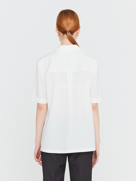 20SS SHORT SLEEVED BLOUSE WITH LAPEL COLLAR - IVORY
