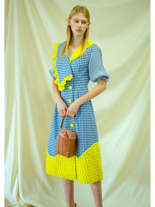 Yellow pleated plaid dress
