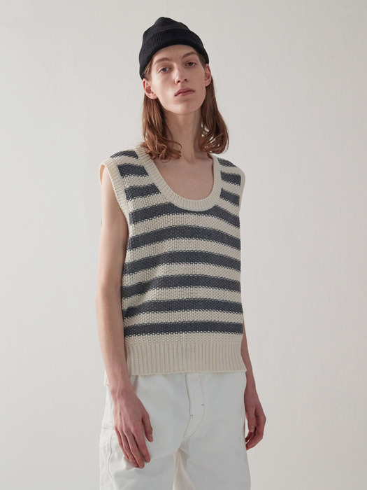 Waffle Knit Vest_Stripe