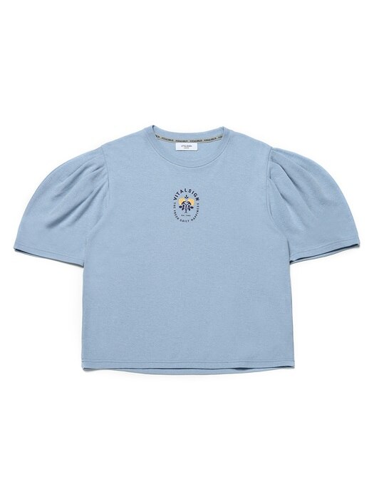 Pin-Tuck Round Sleeve T-shirt (Light Sky Blue)