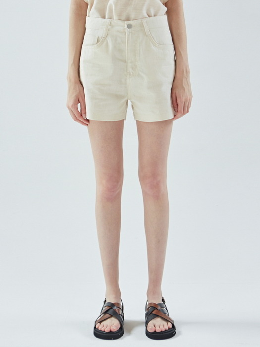 HIGH WAIST LINEN SHORT_LIGHT BEIGE