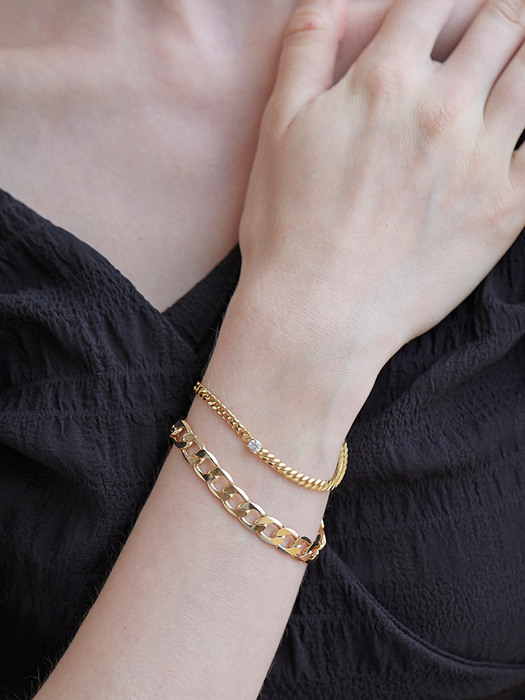 [2SET]Mini cubic & bold flat chain layered bracelet SET_SE0121