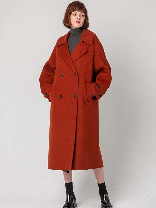 volume sleeve wool double coat(premium line)_BRICK