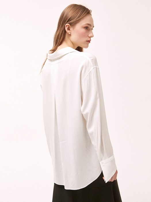 Tencel Ruffle Placket Shirt - White