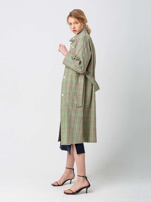 Oversize check trench coat_GREEN