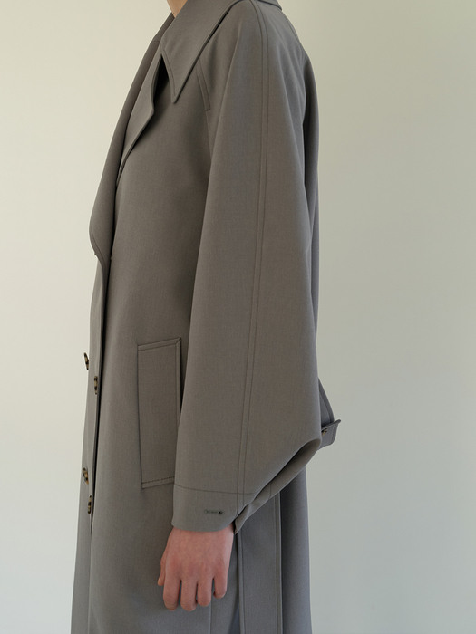 TOS OVERSIZED DOUBLE TRENCH COAT KHAKI GREY