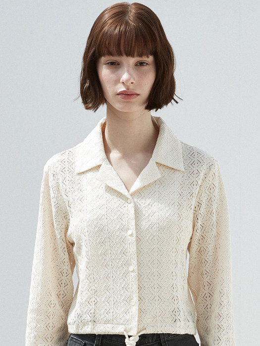 iuw975 open collar string blouse (cream)