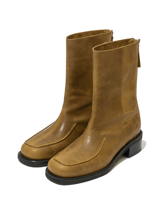 EDGE ROUND SQUARE ANKLE BOOTS KS [MUSTARD]