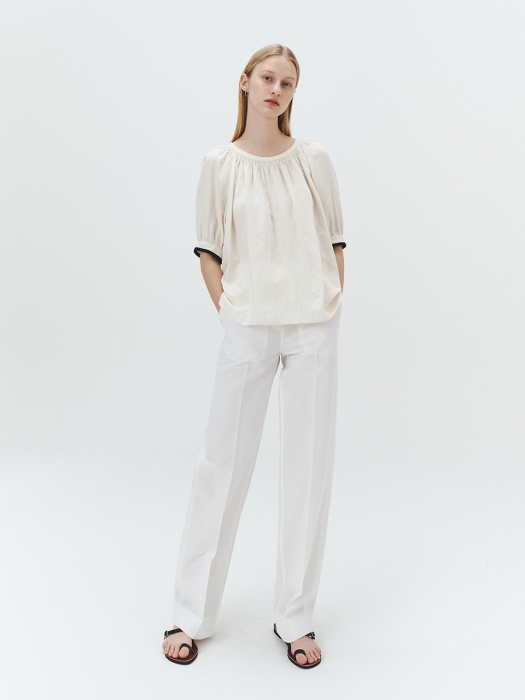 TRIMMED SHIRRING BLOUSE CHAMPAGNE_UDBL1E211CR