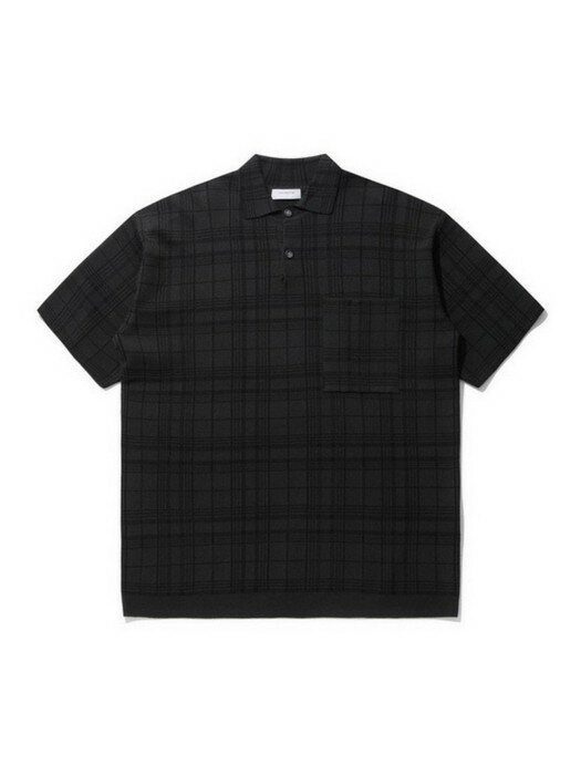 check pattern collar-neck short sleeve sweater_CWWAM21203BKX