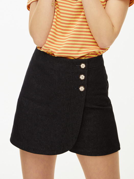 Rose Denim Skirt Pants [DARK BLUE]