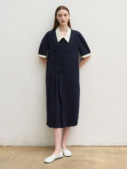 Diana pleated midi dress (navy)