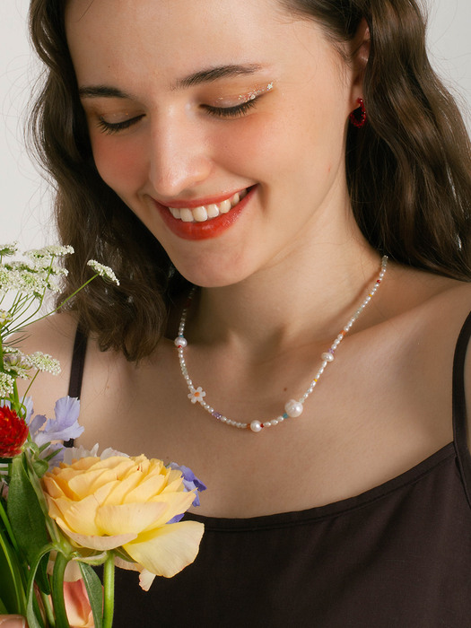 daisy beads pearl necklace