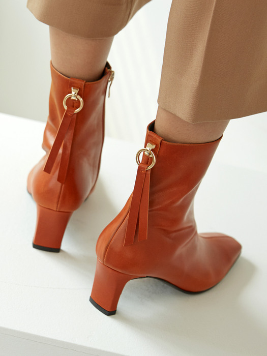MD1070 Square Toe Point Ankle Boots-Tan Brown