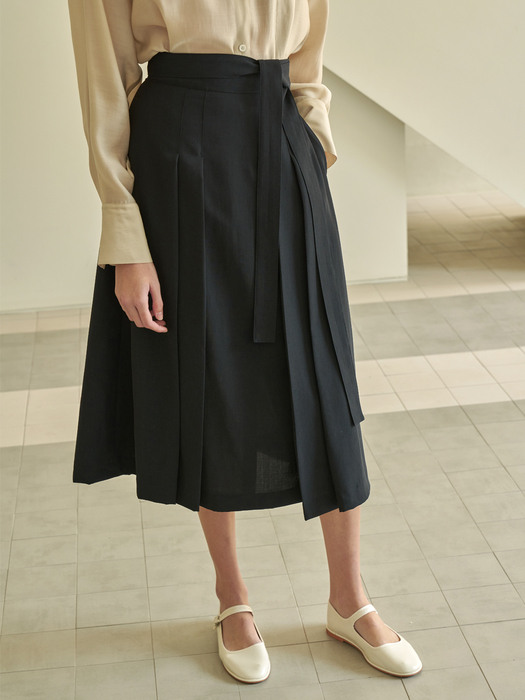 Belted pleats skirt(navy)
