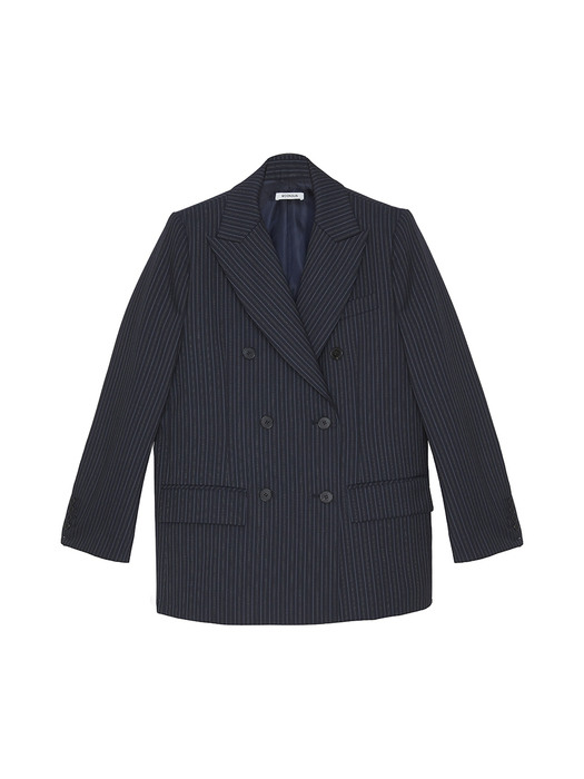 Oversized Double Breasted Jacket / Navy Pin Stripe