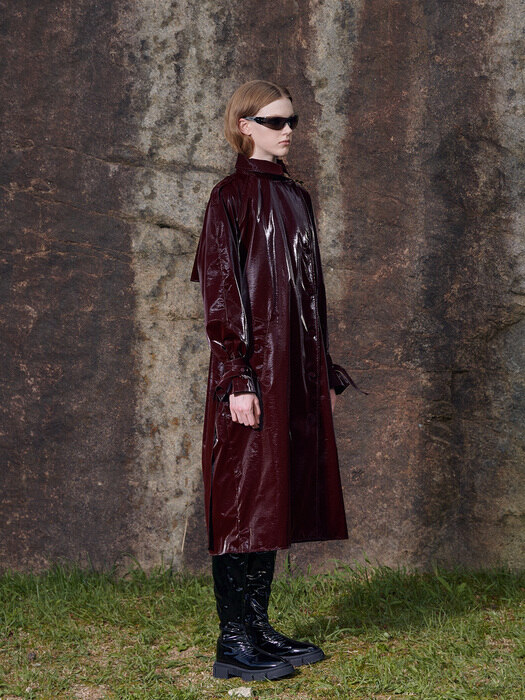 MULBERRY LEATHER TRENCH COAT (WINE)