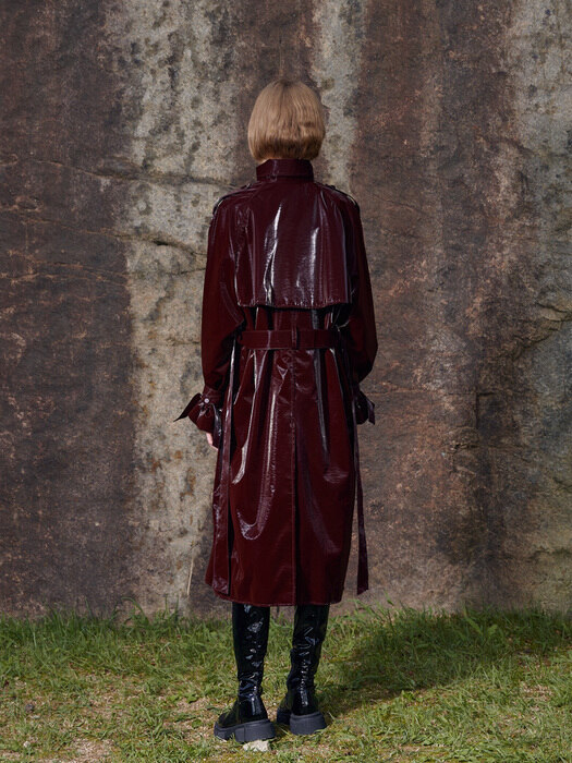 MULBERRY LEATHER TRENCH COAT (WINE)