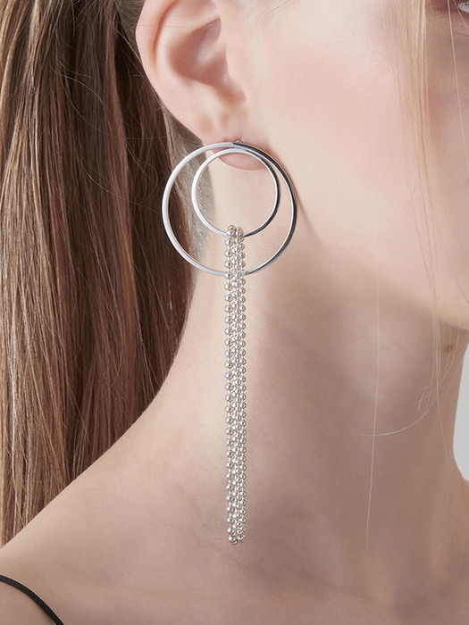 [Silver 925] Two-Way Double Hoop drop Earrings