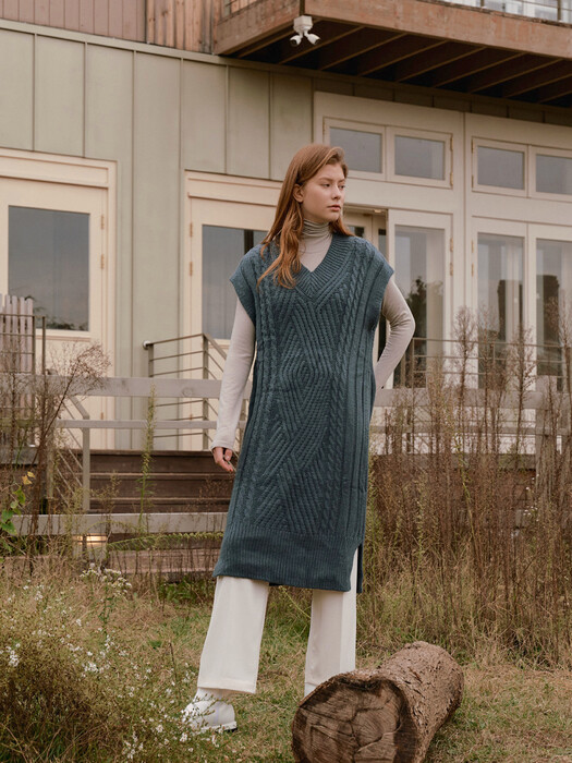 Cable mix knit dress - blue green