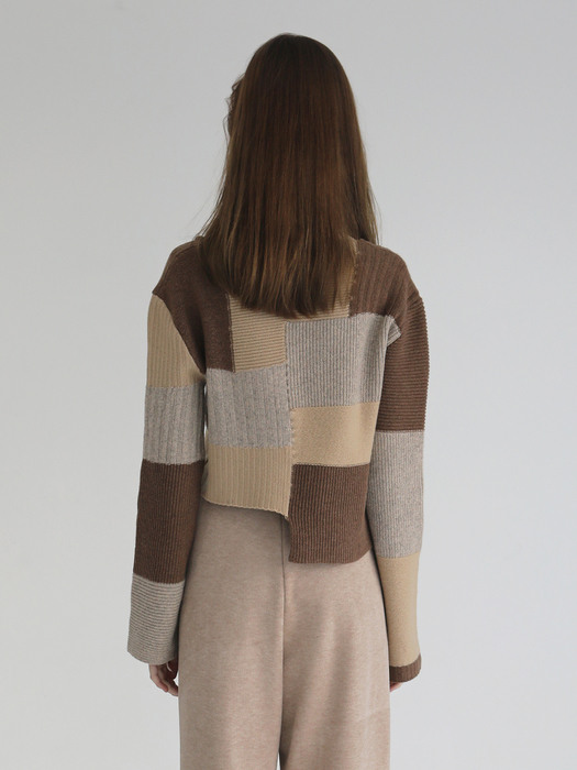 Color block knit [Brown]