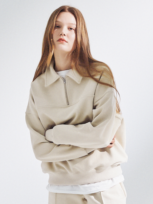 Half Zip Up Sweatshirt [Butter Cream]