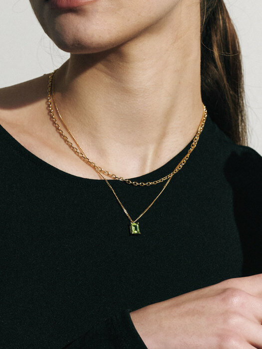 Double Chain EM Stone_Necklace (Peridot_Light Green)