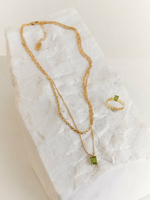 Double Chain EM Stone_Necklace (Peridot_Light Green)