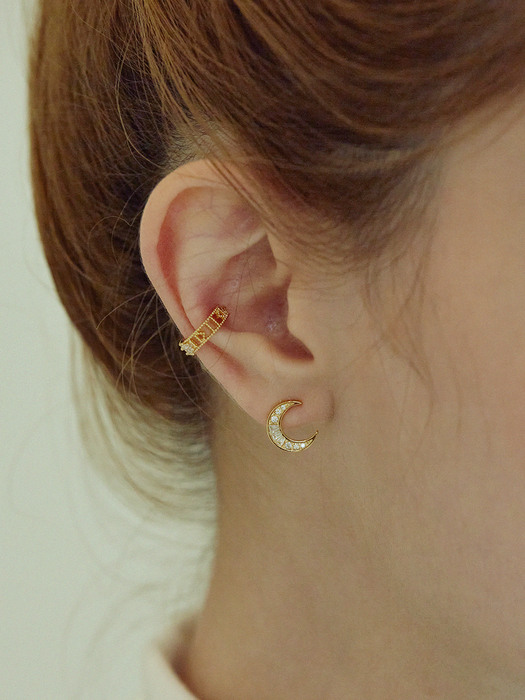 Starry Moon Cubic Earring (14k)