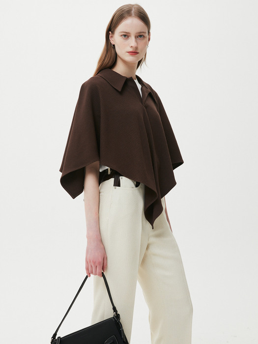 Ribbed Collar Poncho / Chocolate