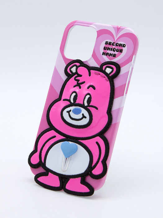 SUN CASE ENAMEL HEART BEAR PINK