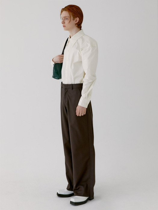 RIVER WAVE WOOL TROUSER [BROWN]