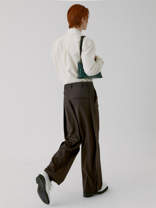 RIVER WAVE WOOL TROUSER [BROWN]