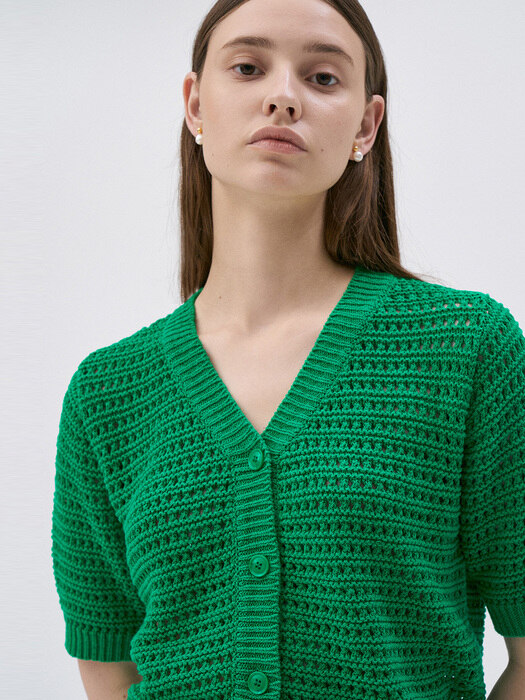 [단독]Crochet V Cardigan-Green