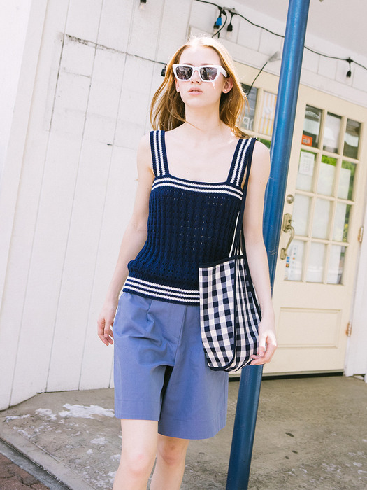 KAHUKU Sleeveless knit top (Navy&White)