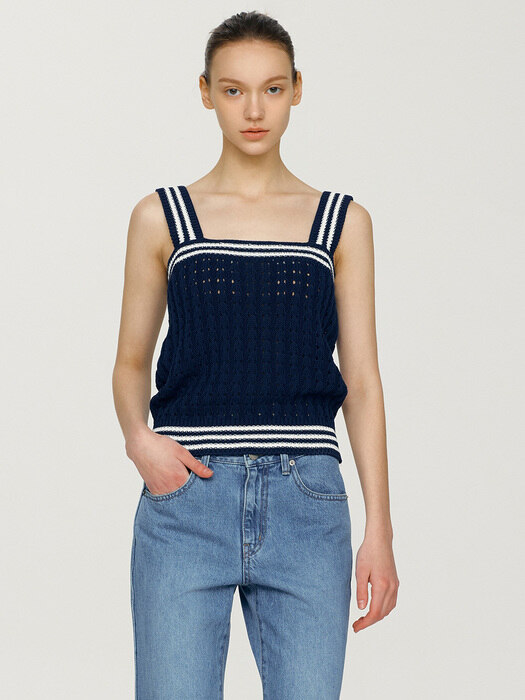 KAHUKU Sleeveless knit top (Navy&White)