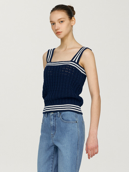 KAHUKU Sleeveless knit top (Navy&White)