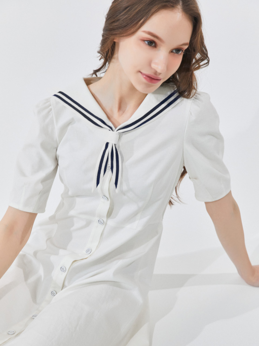 Linen Sailor Collar Dress_WH