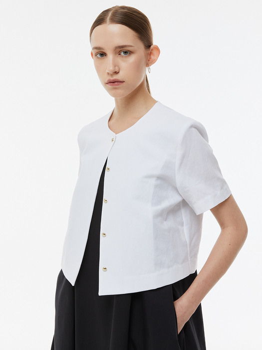 [EXCLUSIVE]linen round short jacket_white