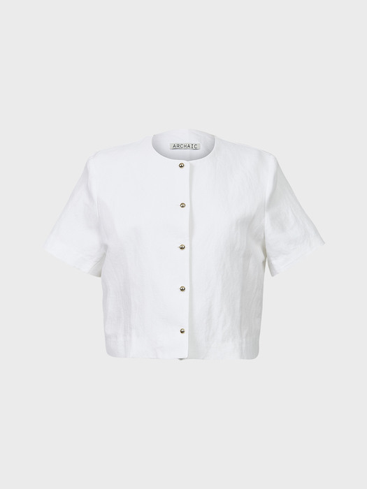 [EXCLUSIVE]linen round short jacket_white