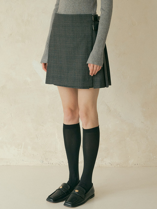 V. check pleats skirt (charcoal)
