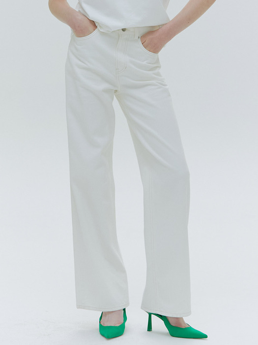 WIDE-FIT BOYFRIEND DENIM PANTS [IVORY][DENIM]