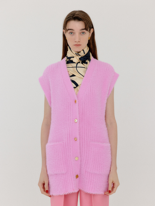 VIVI Oversized Knit Vest - Light Pink
