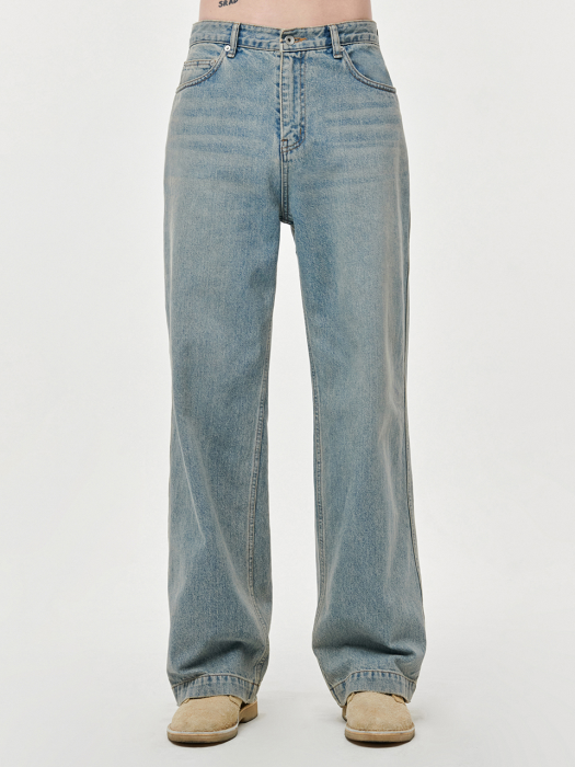 DP630 Wide Leg Denim Pants (Washed Blue)