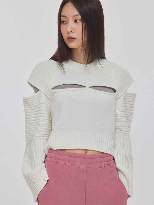 CUTOUT FISHER OVERSIZED KNIT TOP_T226TP110(CR)